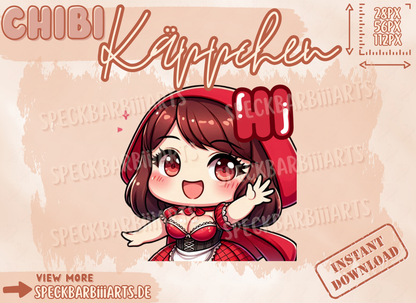 Chibi Chubby  | Käppchen - Hi | Twitch Discord TikTok Kick | Emote | Braune Haare und Augen | Cute Kawaii |