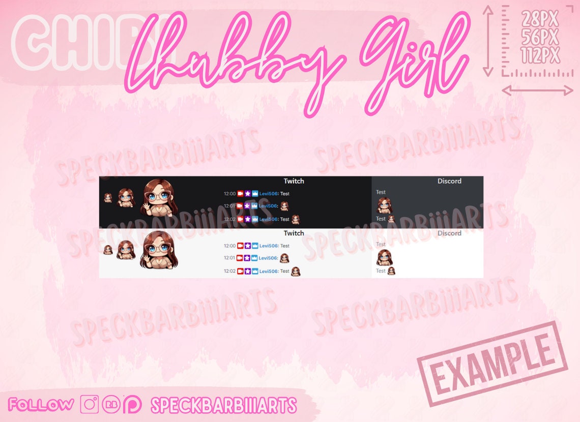 Chibi Chubby Girl | Brown Hair, Glasses | HI - EMOTE | Twitch, Discord, Youtube